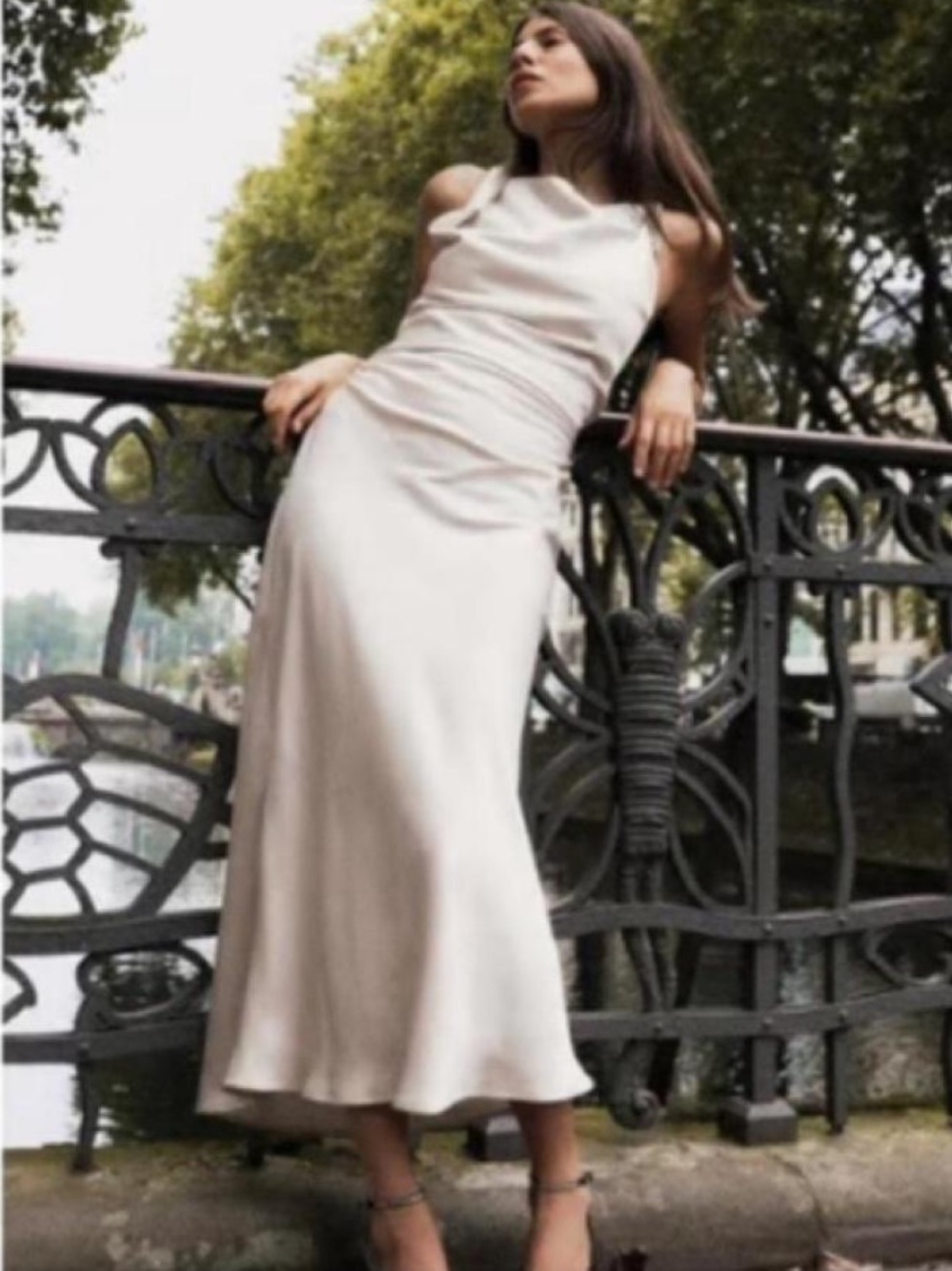 Zara Champagne Satin Halter Midi Dress - Picture 3 of 3